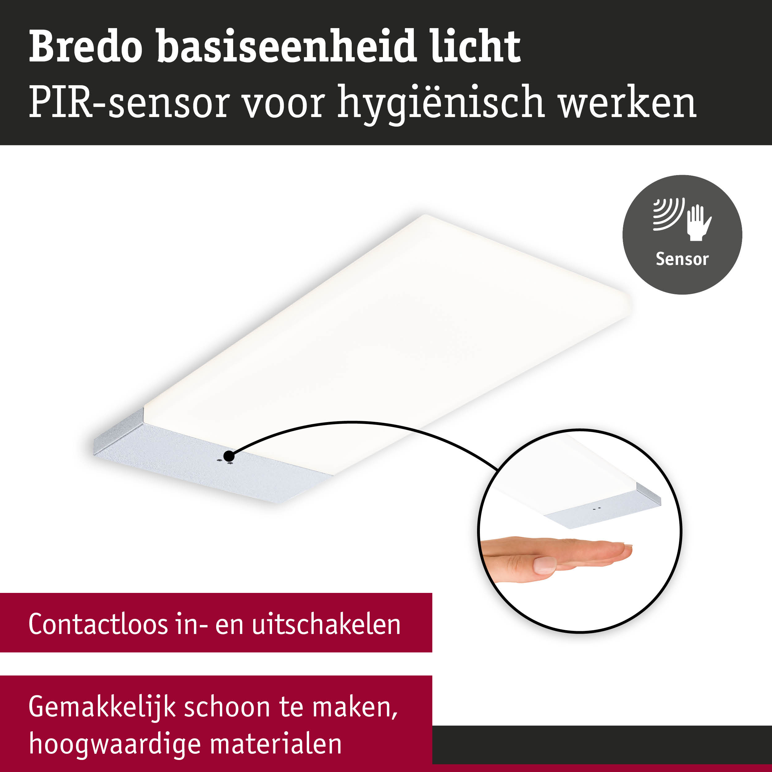 Witte Bredo LED-plafondlamp met PIR-sensor voor contactloos in- en uitschakelen en hygiënisch gebruik