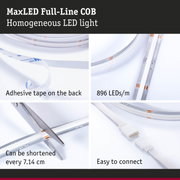 MaxLED Full-Line COB LED strip with white adhesive tape, 896 LEDs per meter, cuttable and easy to connect