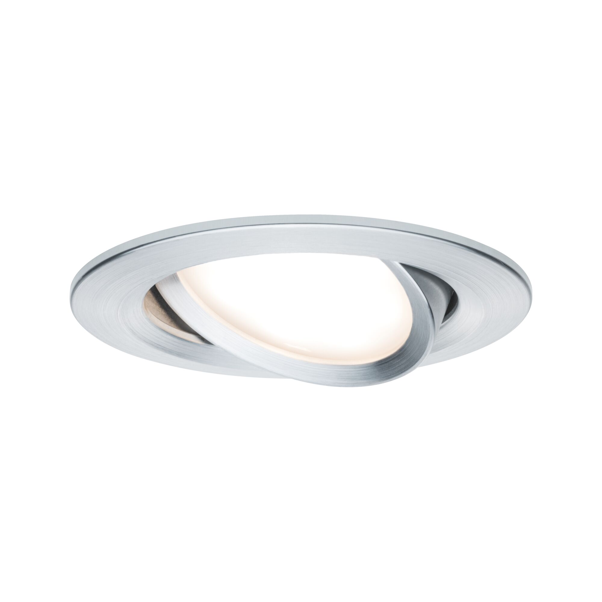 Round recessed spotlight in brushed silver aluminum with adjustable LED light for modern lighting