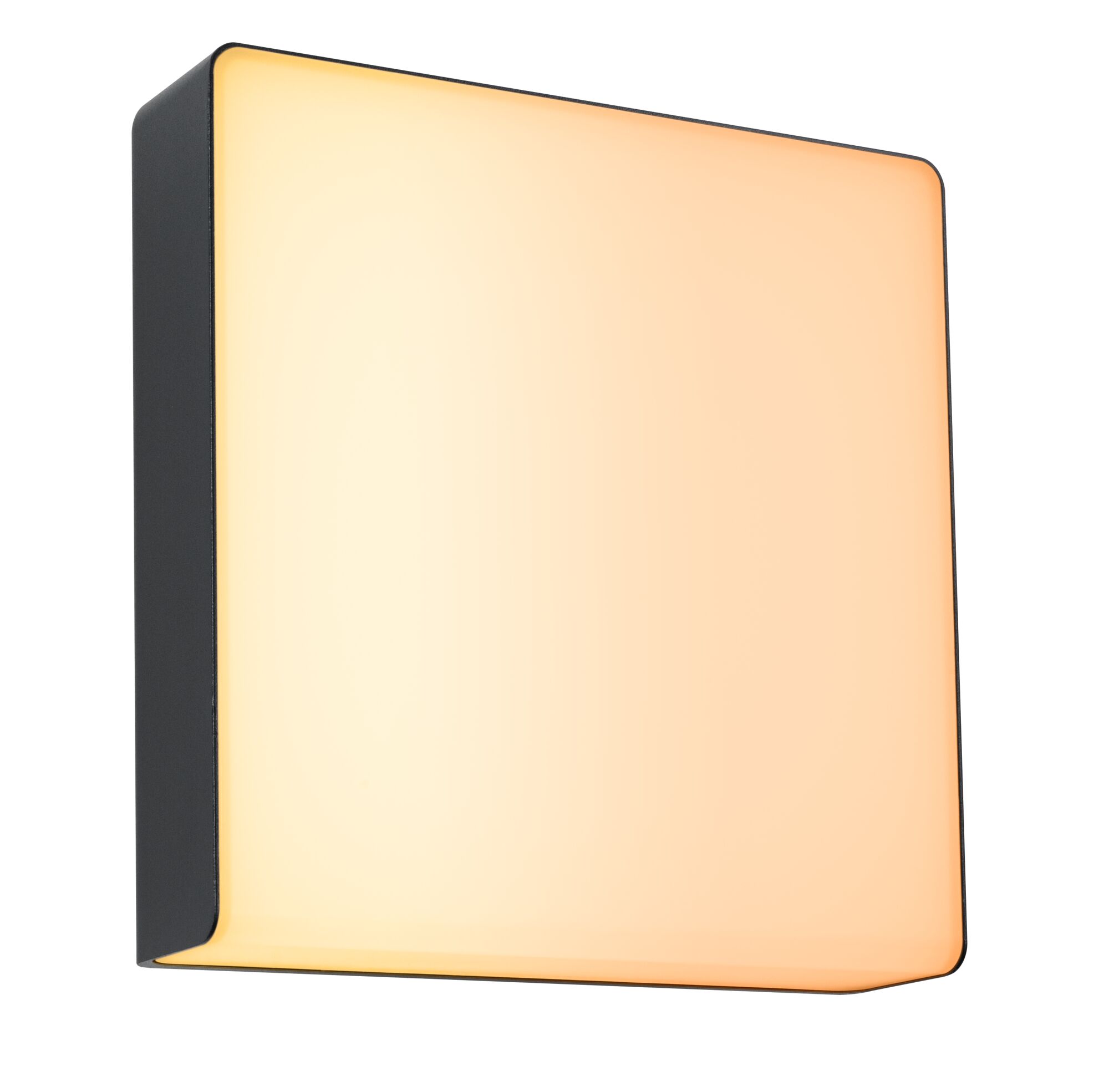 Square LED wall light with black metal frame and warm white light for modern interior lighting