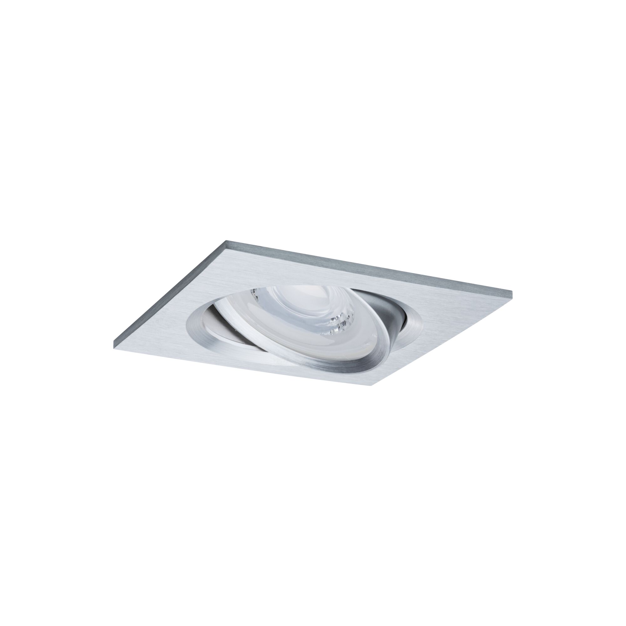 Square recessed spotlight in brushed silver aluminum for modern LED lighting solutions