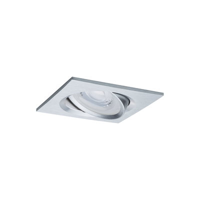 Square recessed spotlight in brushed silver aluminum for modern LED lighting solutions