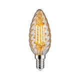 Vintage LED-pære i flammeform med bølget ravfarvet glas og E14-fatning til dekoration