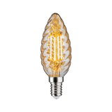 Vintage flame-shaped LED bulb with wavy amber glass and E14 base for decorative lighting