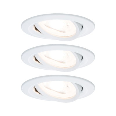 Three white plastic recessed spotlights with adjustable heads for flexible LED lighting solutions