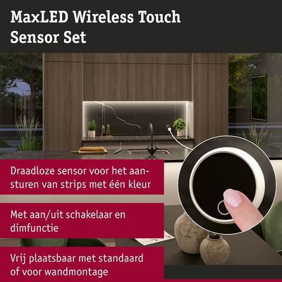 MaxLED draadloze touch sensor zwart-wit voor enkele kleur LED-strip met dimfunctie