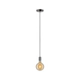 Pendant lamp with black cord and warm white bulb light for modern living spaces