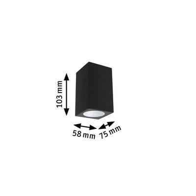 Black rectangular metal LED ceiling light measuring 103x75x58 mm for modern lighting solutions