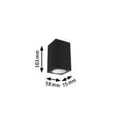 Black rectangular metal LED ceiling light measuring 103x75x58 mm for indoor lighting