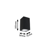 Schwarze rechteckige LED-Deckenleuchte aus Metall mit Maßen 103x75x58 mm für Innenbeleuchtung
