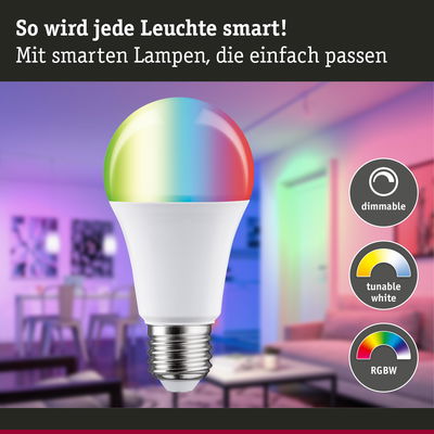 Bunte smarte LED-Lampe mit dimmbarer RGBW-Funktion und einstellbarem Weißton für Wohnräume