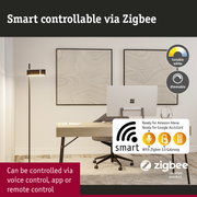 Black floor lamp with dimmable tunable white LED light in modern office smart controlled via Zigbee