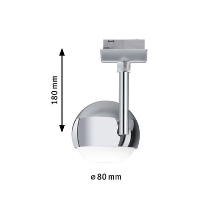 Compact chrome LED ceiling light with white glass, 180 mm height, 80 mm diameter, modern indoor lighting fixture