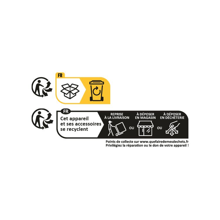 Instructions pour le recyclage et la restitution écologique des appareils et accessoires avec symboles de recyclage