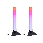 Deux barres lumineuses LED modernes avec base en plastique noir et éclairage multicolore pour ambiance.