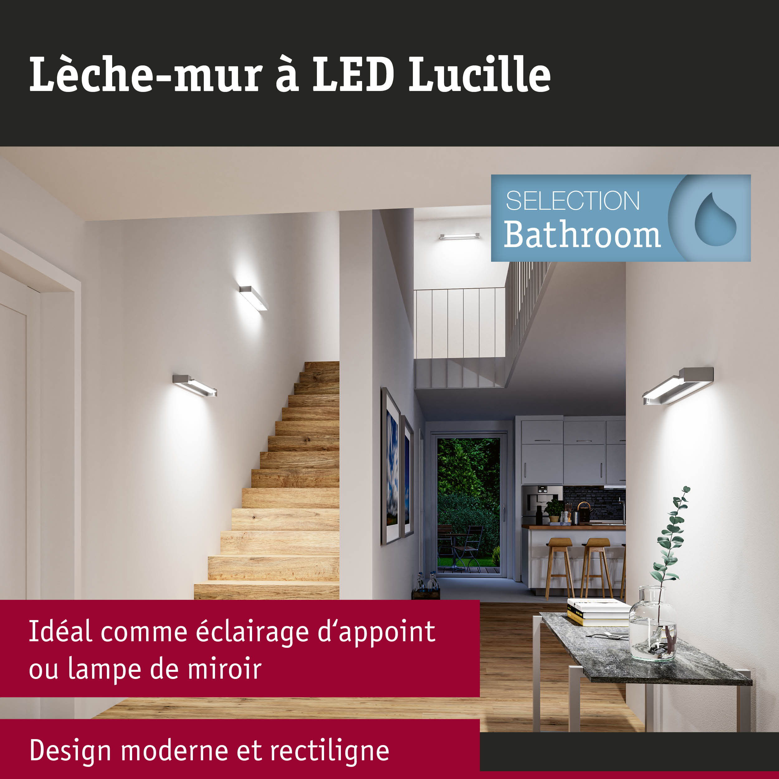 Applique murale LED Lucille argentée au design moderne pour éclairage couloir et escalier