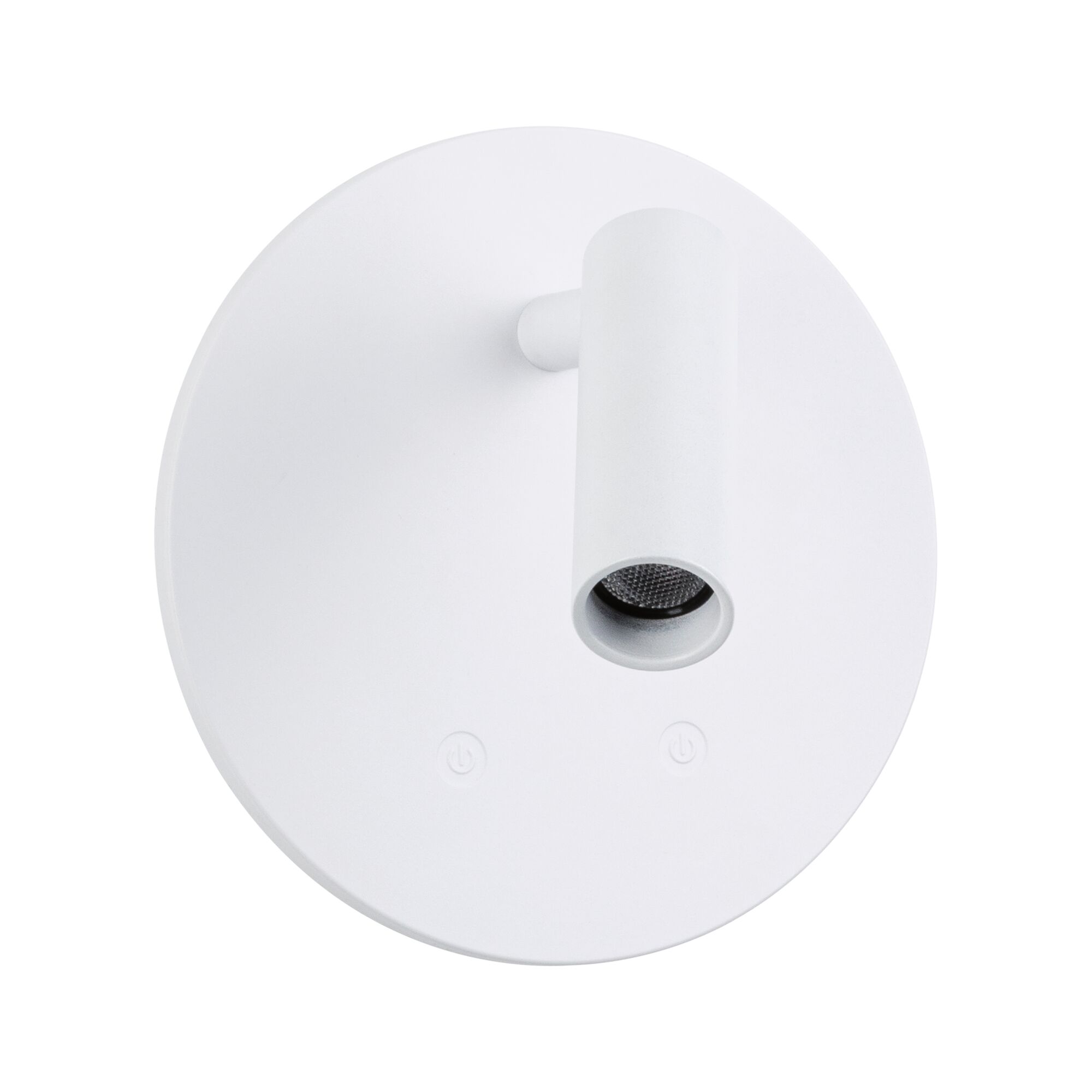 Modern white metal LED wall spotlight with round base and touch switch for accent lighting
