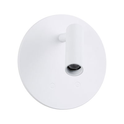 Modern white metal LED wall spotlight with round base and touch switch for accent lighting