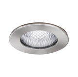Round recessed LED light made of brushed stainless steel with textured lens for accent lighting
