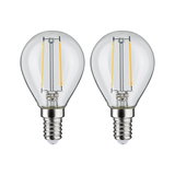 Zwei klare LED-Filament-Glühbirnen mit E14-Fassung für energiesparende Beleuchtung.