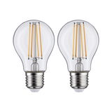 Zwei klare LED-Filament-Glühbirnen mit E27-Fassung und warmweißem Licht für energiesparende Beleuchtung
