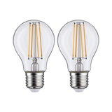 Two clear LED light bulbs with visible yellow filaments and silver screw base for energy-efficient lighting