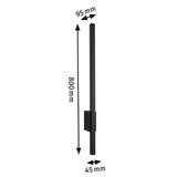 Sort metal LED-væglampe med slankt design, mål 800x95x45 mm til moderne rum