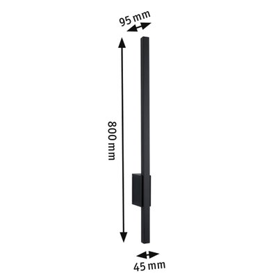 Sort metal LED-væglampe med slankt design, mål 800x95x45 mm til moderne rum