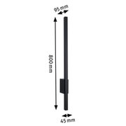 Black metal LED wall light 800 mm high and 45 mm wide for modern indoor lighting solutions