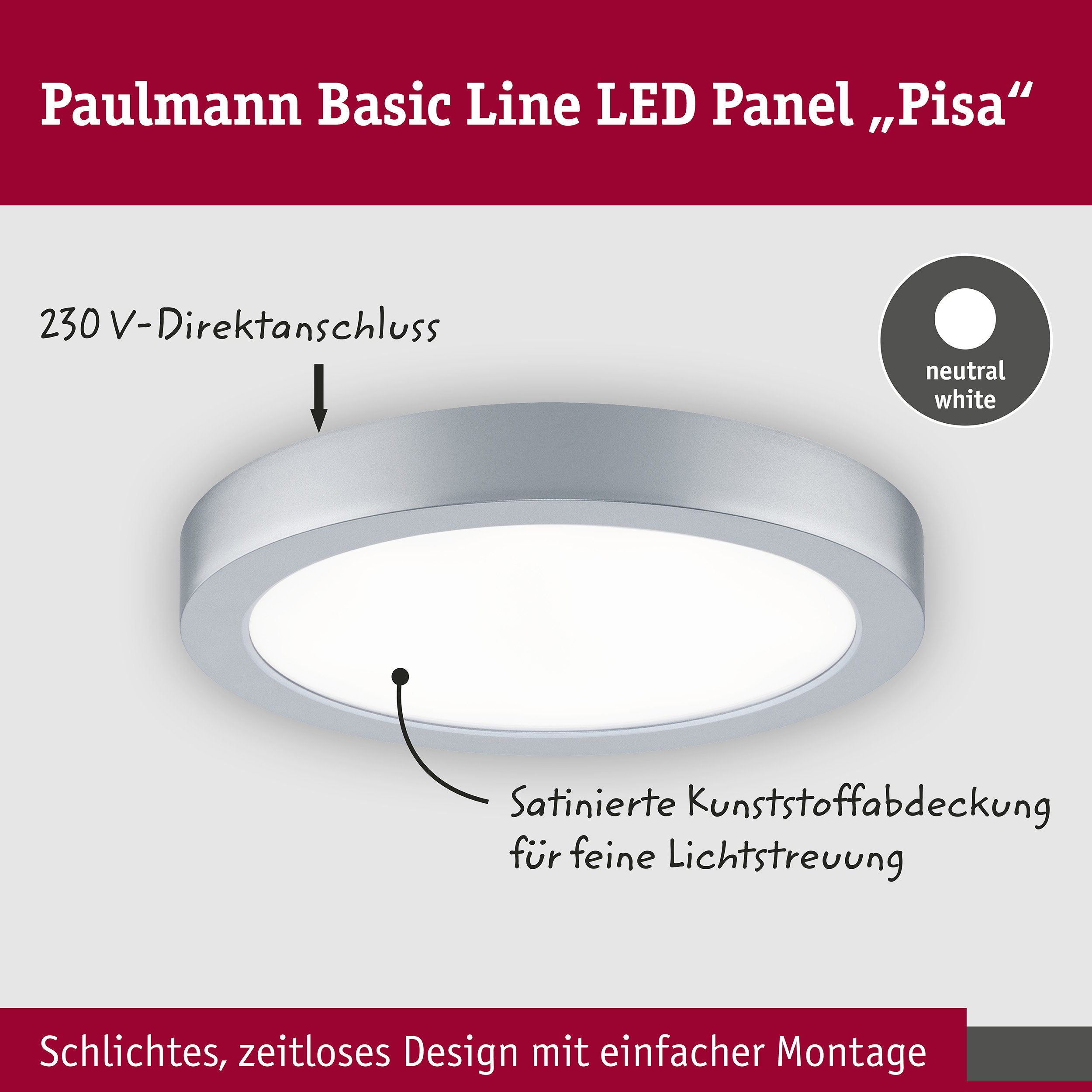 LED Panel Pisa 4000K 290mm 1800lm 17W Chrom matt