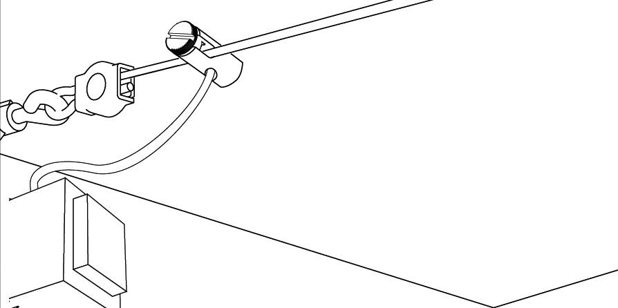 Technical drawing of cable fastening with screw and clamp for electrical installations.