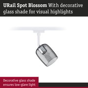 URail Spot Blossom with decorative grey glass shade for low-glare LED spot lighting