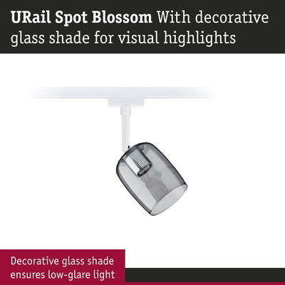 URail Spot Blossom with decorative grey glass shade for low-glare LED spotlight lighting