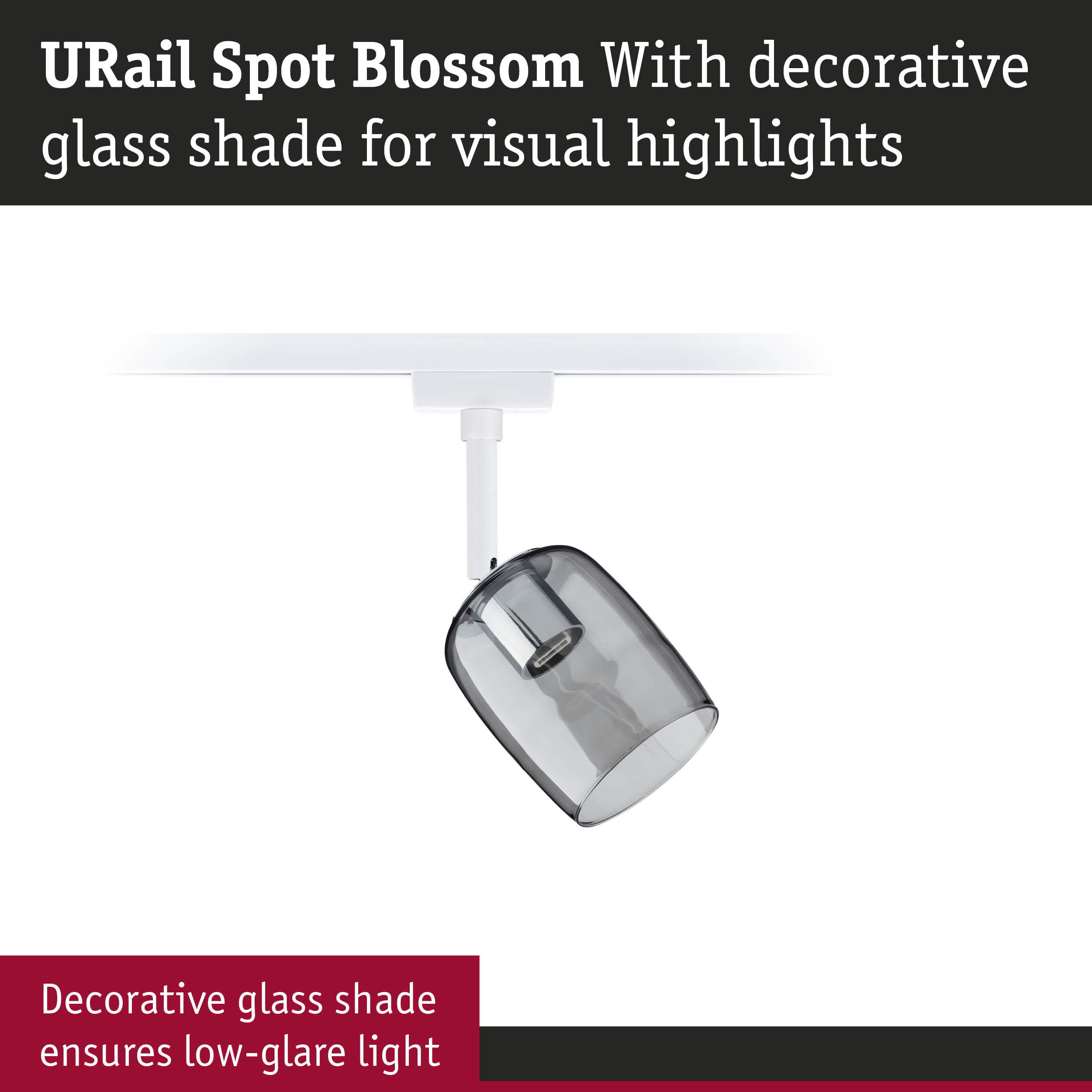 URail Spot Blossom with decorative grey glass shade for low-glare LED spot lighting