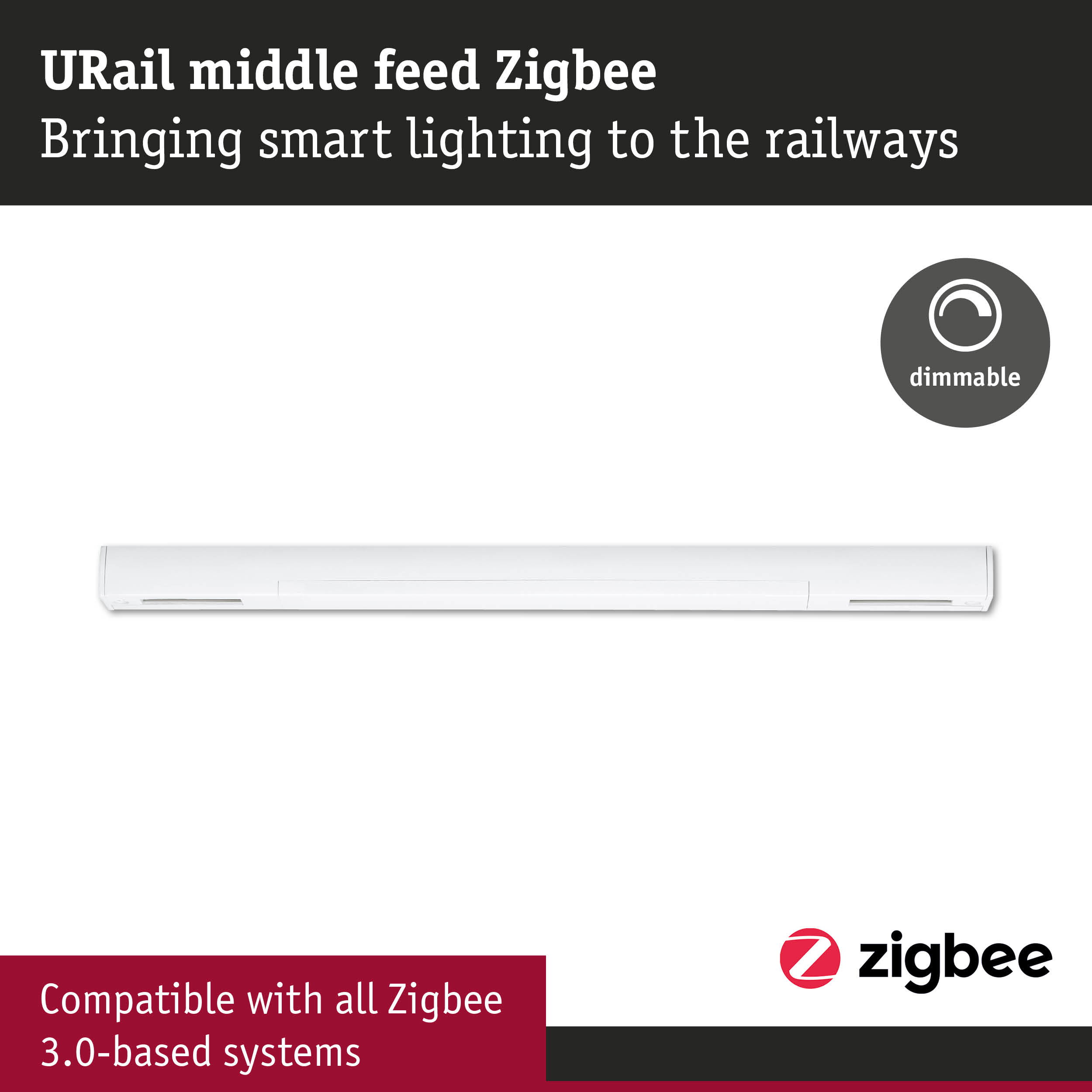White URail middle feed Zigbee dimmable rail light for smart railway lighting systems