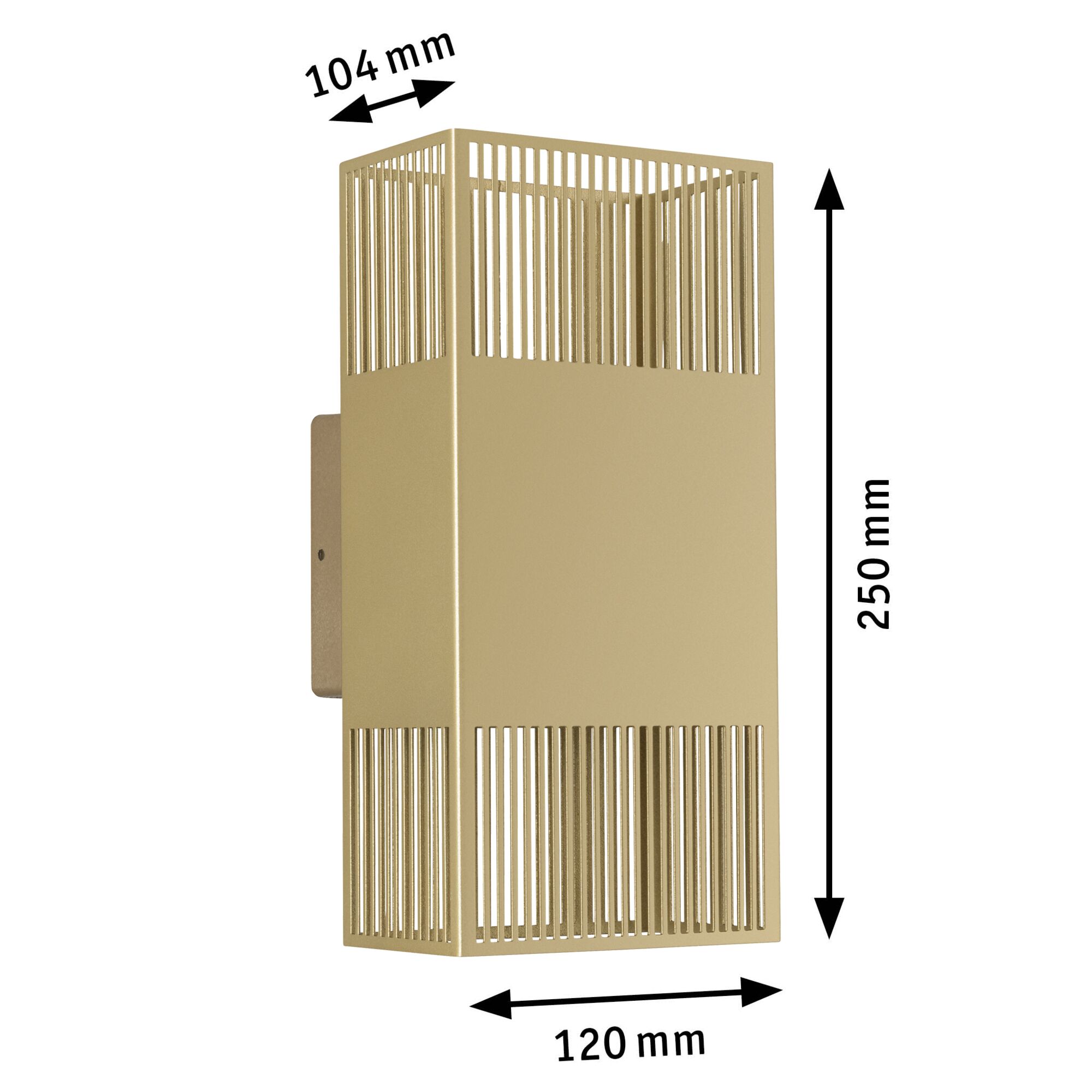 Beige Wandlampe aus Metall mit vertikalen Streben und Maßen 250x120x104 mm für Innenbeleuchtung