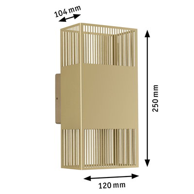 Beige Wandlampe aus Metall mit vertikalen Streben und Maßen 250x120x104 mm für Innenbeleuchtung