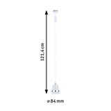 Hvid metalpendel med kromring, 121,4 cm lang og 84 mm i diameter, LED-belysning