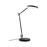 Moderne zwarte LED-bureaulamp met ronde lichtkop en verstelbare metalen en kunststof arm voor kantoorverlichting