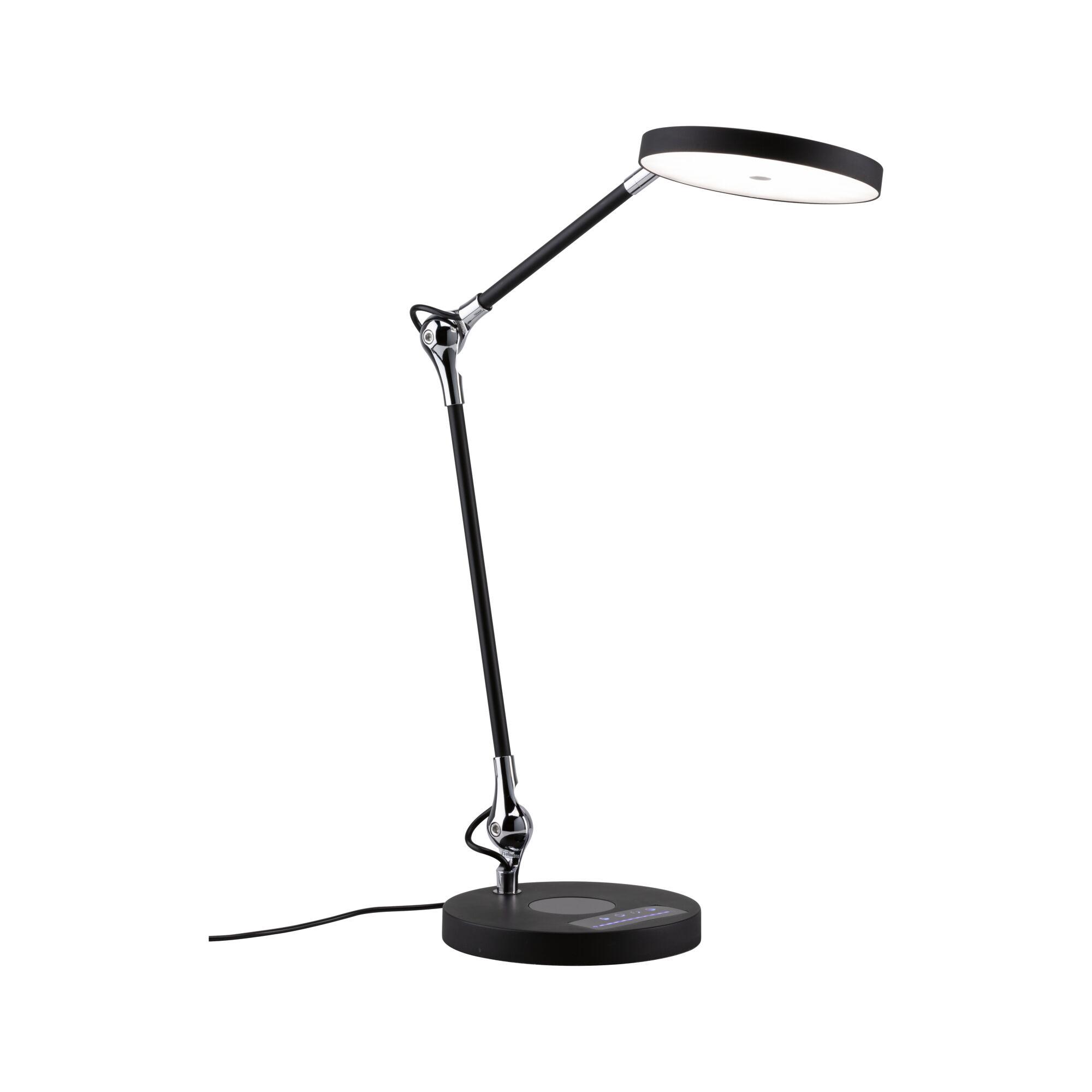 Modern black LED desk lamp with round head and touch control for office and home lighting