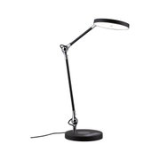 Modern black LED desk lamp with round head and touch control for office and home lighting