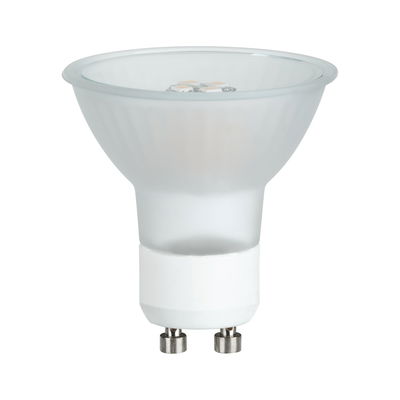 LED reflector lamp with GU10 base in frosted white glass for energy-efficient lighting