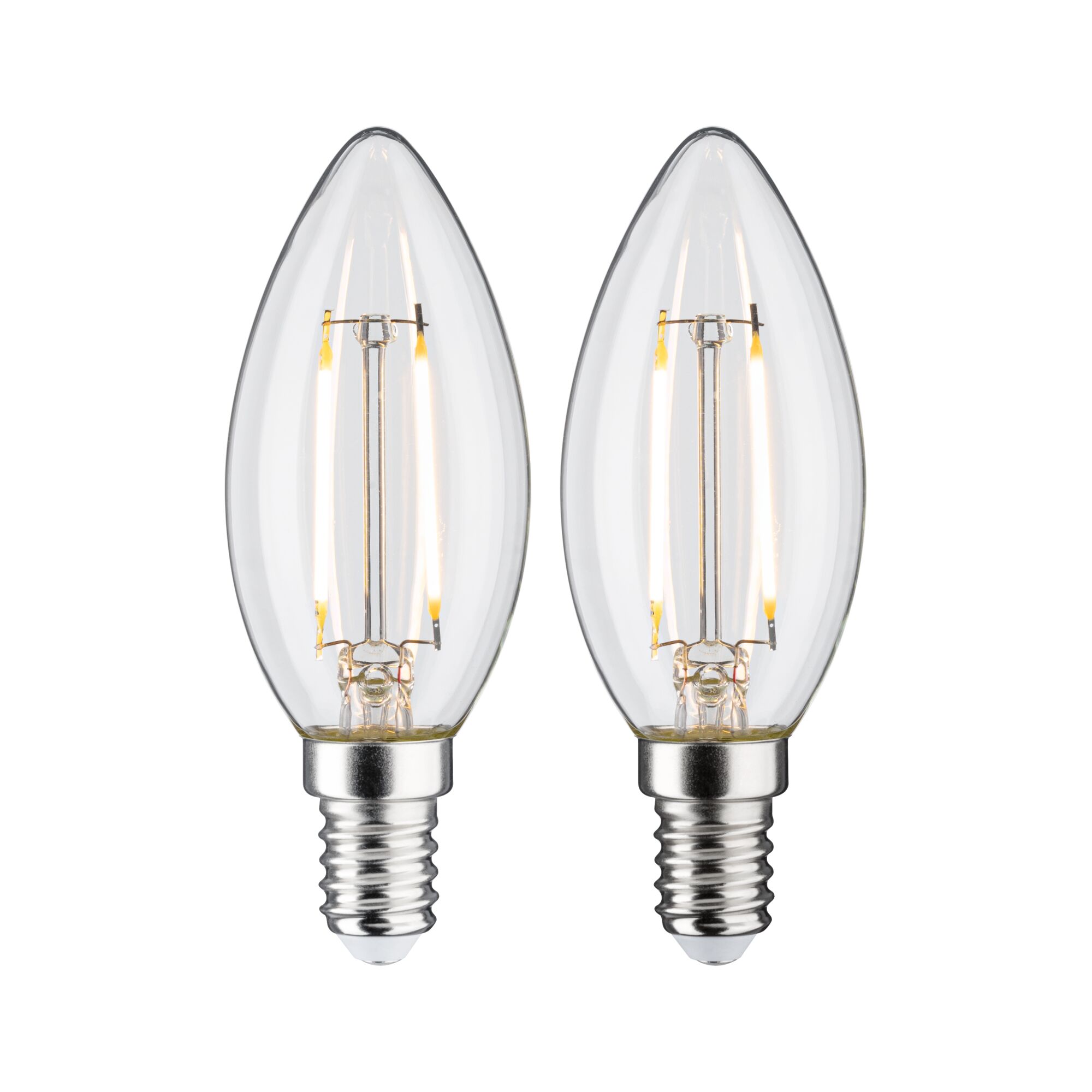 Filament 230 V LED kaars E14 250lm 2,7W 2700K Helder Twee heldere LED-kaarslampen met E14-fitting en zichtbare filamenten voor decoratieve verlichting