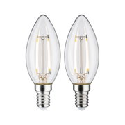 Zwei klare LED-Kerzenlampen mit E14-Fassung und sichtbaren Filamenten für dekorative Beleuchtung