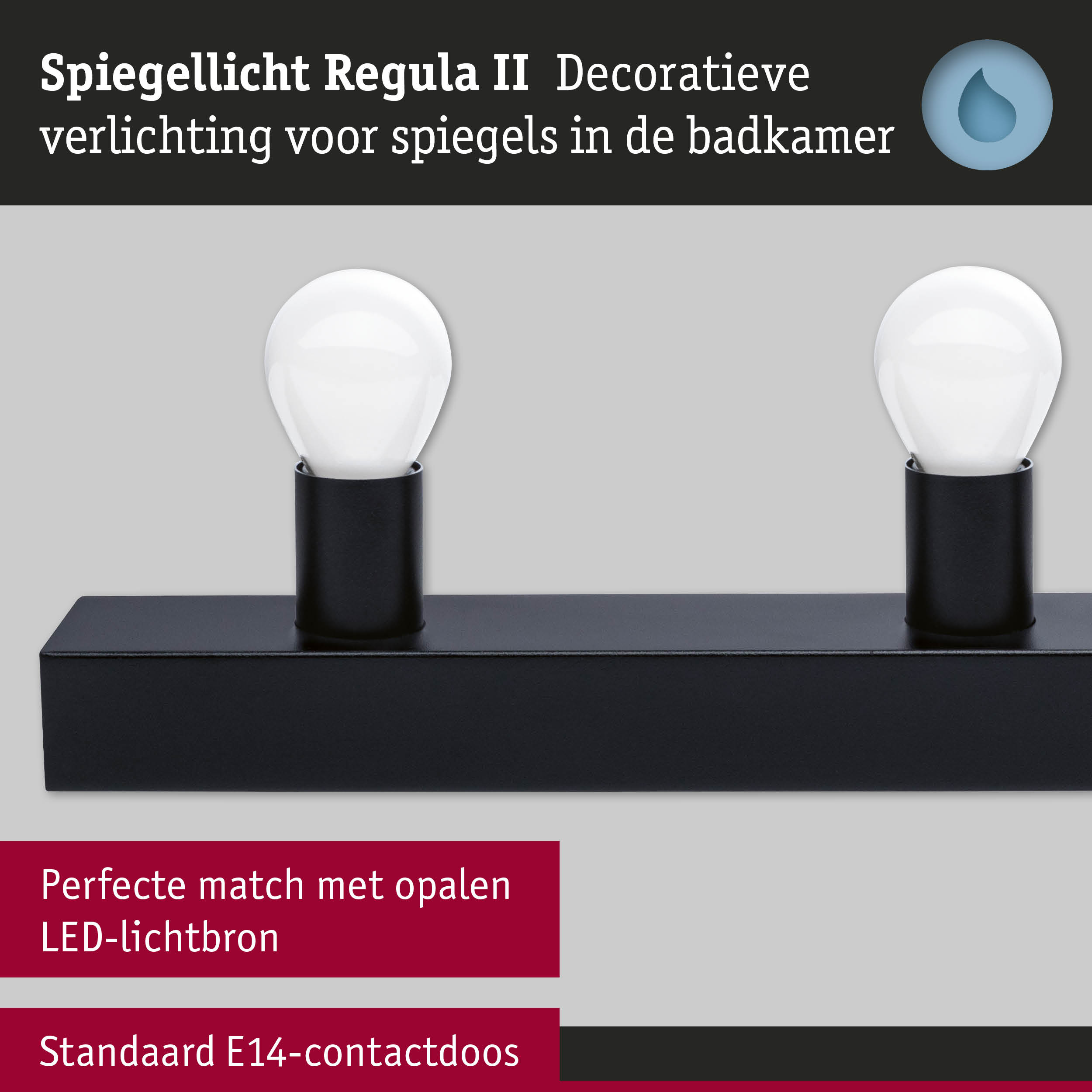 Set LED-spiegellamp Regula II Inclusief fluorescentielampen 4-vlammig IP44 E14 2700K 4x470lm 230V 4x4,5W dimbaar Zwart/Opaal