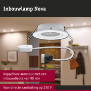 Witte inbouwlamp Nova met 90 mm inbouwdiepte en directe aansluiting op 230 V voor binnengebruik