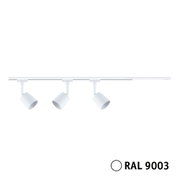 Rail LED blanc en métal avec trois spots orientables pour un éclairage intérieur moderne