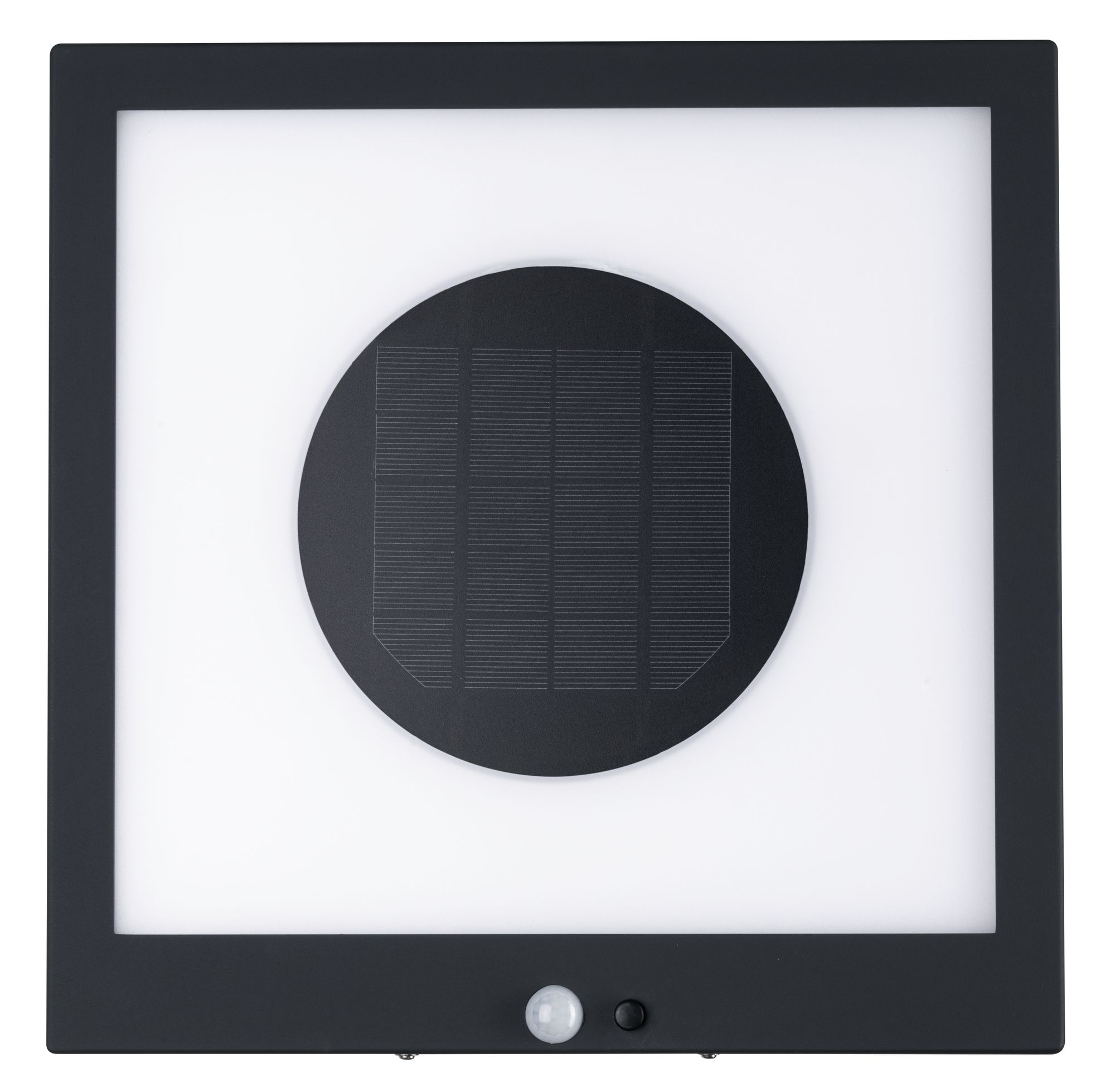 Lampe solaire noire avec détecteur de mouvement et panneau lumineux blanc pour extérieur