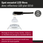 Spot encastré LED blanc en aluminium avec douille GU10 et lampe interchangeable