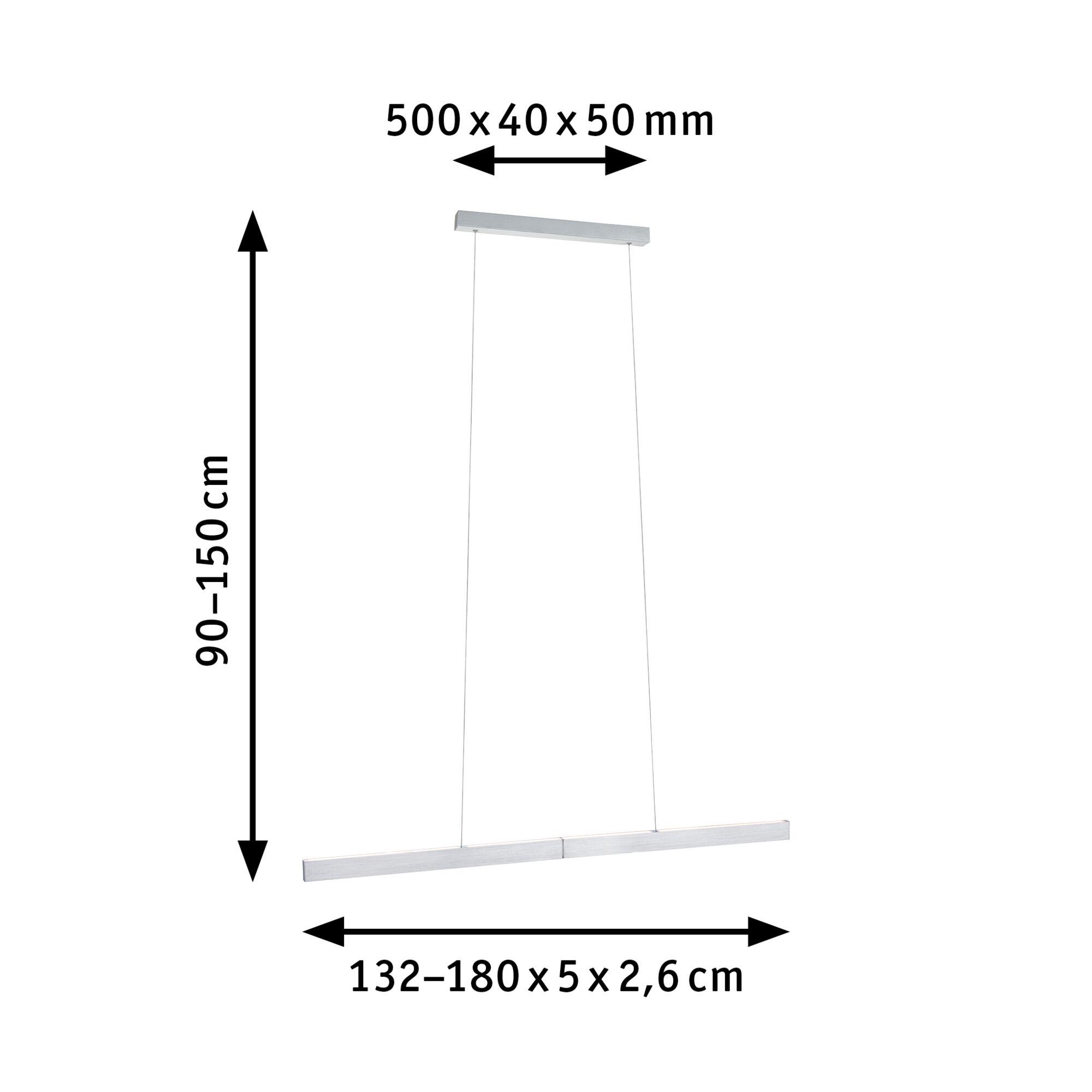 Modern silver aluminium LED pendant light with adjustable height and sleek minimalist design